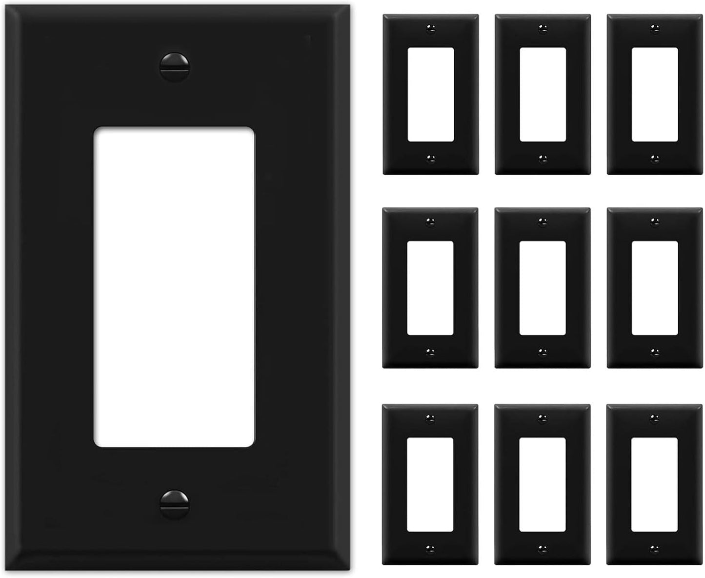 OVERSIZED 1 Gang Rocker - Decorator Black Metal Wall Plate - Steel Switch Plate for Decorator Style Light Switches, GFCI, Electrical Outlets, Black - UL Listed, 5.5" x 3.5" - Made in USA - 10 Pack