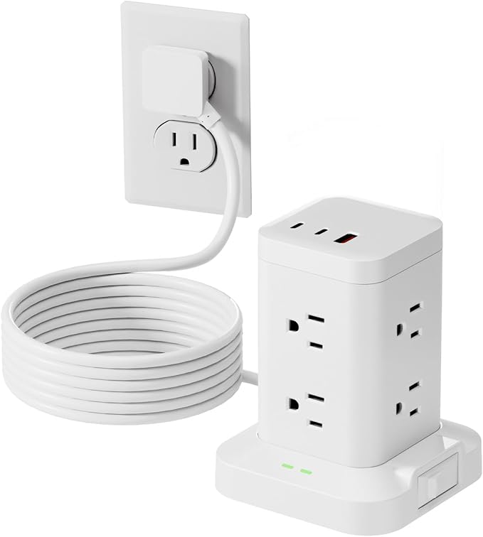 Power Strip Tower with Surge Protector 1800J, Fast Charging Tower PD20W USB-C by Tagzilo