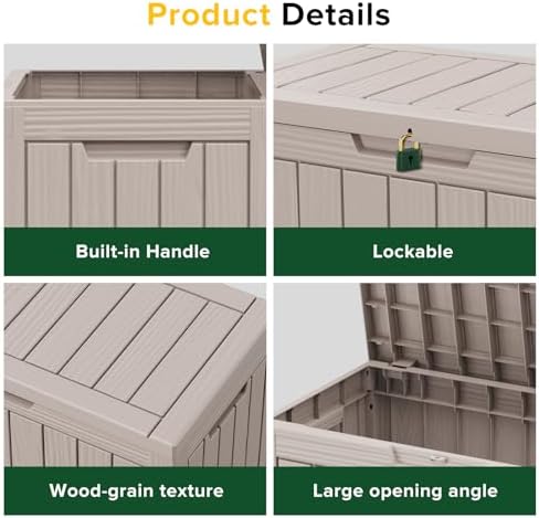 45 gallon small outdoor storage deck box, waterproof showing dimensions
