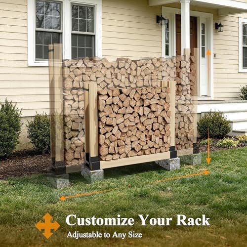 mr ironstone firewood rack outdoor indoor, adjustable to, side view
