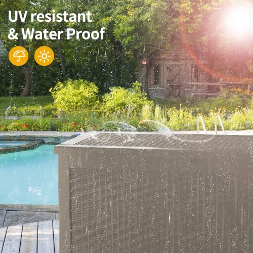 outdoor storage box 325gal waterproof resin deck box,pool on a desk or shelf