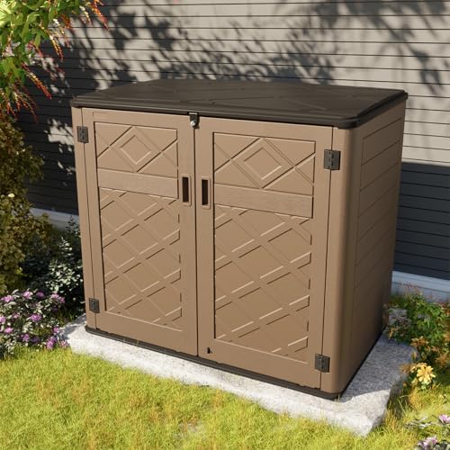 kinying larger outdoor storage shed weather resistance, resin, close-up detail