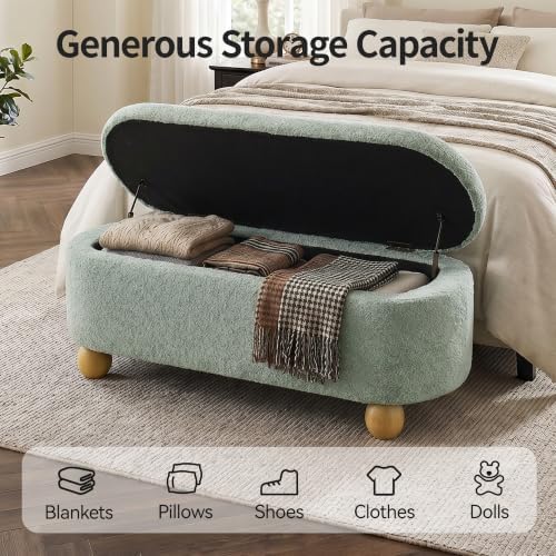 vknow 44.8" storage ottoman bench end of bed, close-up detail
