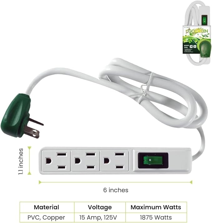 GoGreen Power Inc. 3 Outlet Power Strip, 2.5FT Cord, 2 Pack - Image 2