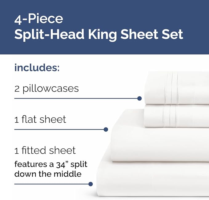 Split Head King Sheet Set – 4 Piece Flex Split Top King Sheets - Image 2