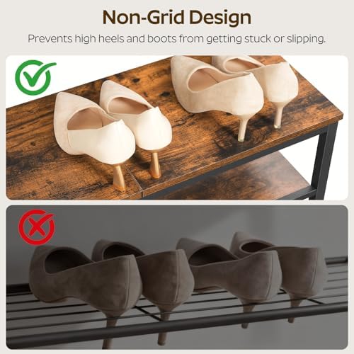 yatiney wooden shoe bench, 3-tier shoe rack, sturdy, side view