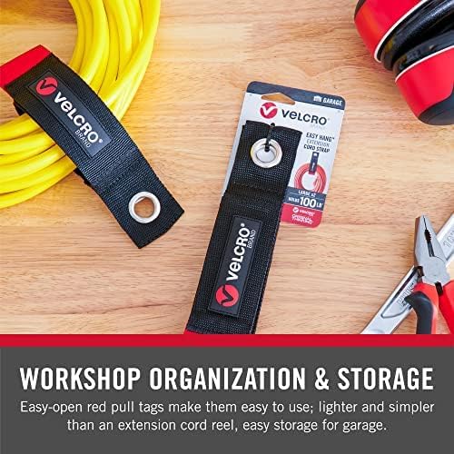 VELCRO Brand Easy Hang Extension Cord Holder Organizer Variety Pack | Holds 60-100lbs, Heavy Duty Straps Fit Easily on Hooks or Nails | Perfect for Garage Organization | 3-pk 10", 14" and 18", Black