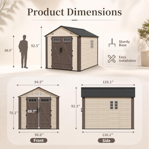 airwire 8x10 ft resin storage shed beige shown in use