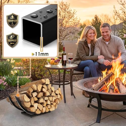 heavy duty firewood rack outdoor: 22 inch logs, front angle view