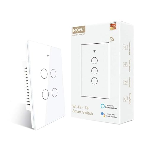MOES 2.4GHz WiFi Wall Touch Smart Switch Neutral Wire Required, 3 Way by MOES