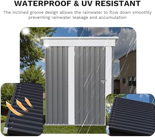jummico metal outdoor storage shed 5 x 3 showing dimensions