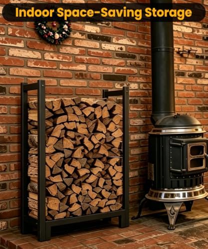 2ft firewood rack outdoor indoor, upgraded heavy duty on a desk or shelf