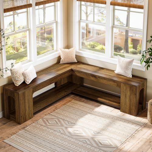 tribesigns l shaped corner bench with removable seat, side view