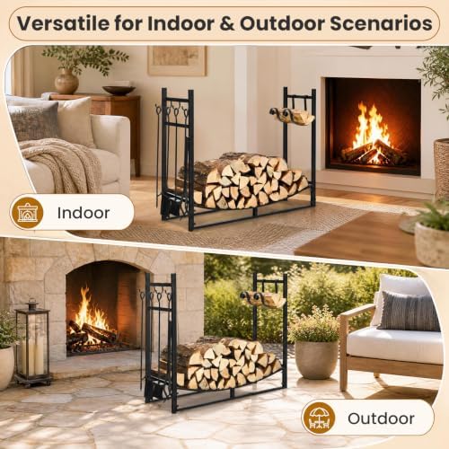 goplus firewood rack indoor, 36” firewood holder with, front angle view
