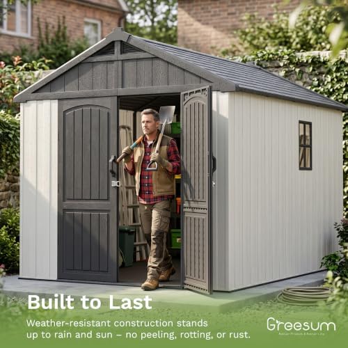 greesum 8x10 ft resin outdoor storage shed with, package contents