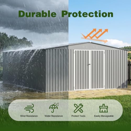 12 ft outdoor storage shed, heavy-duty galvanized steel showing dimensions