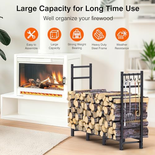 firewood rack outdoor, 44.7" x 9.8" x 31.5" shown in use