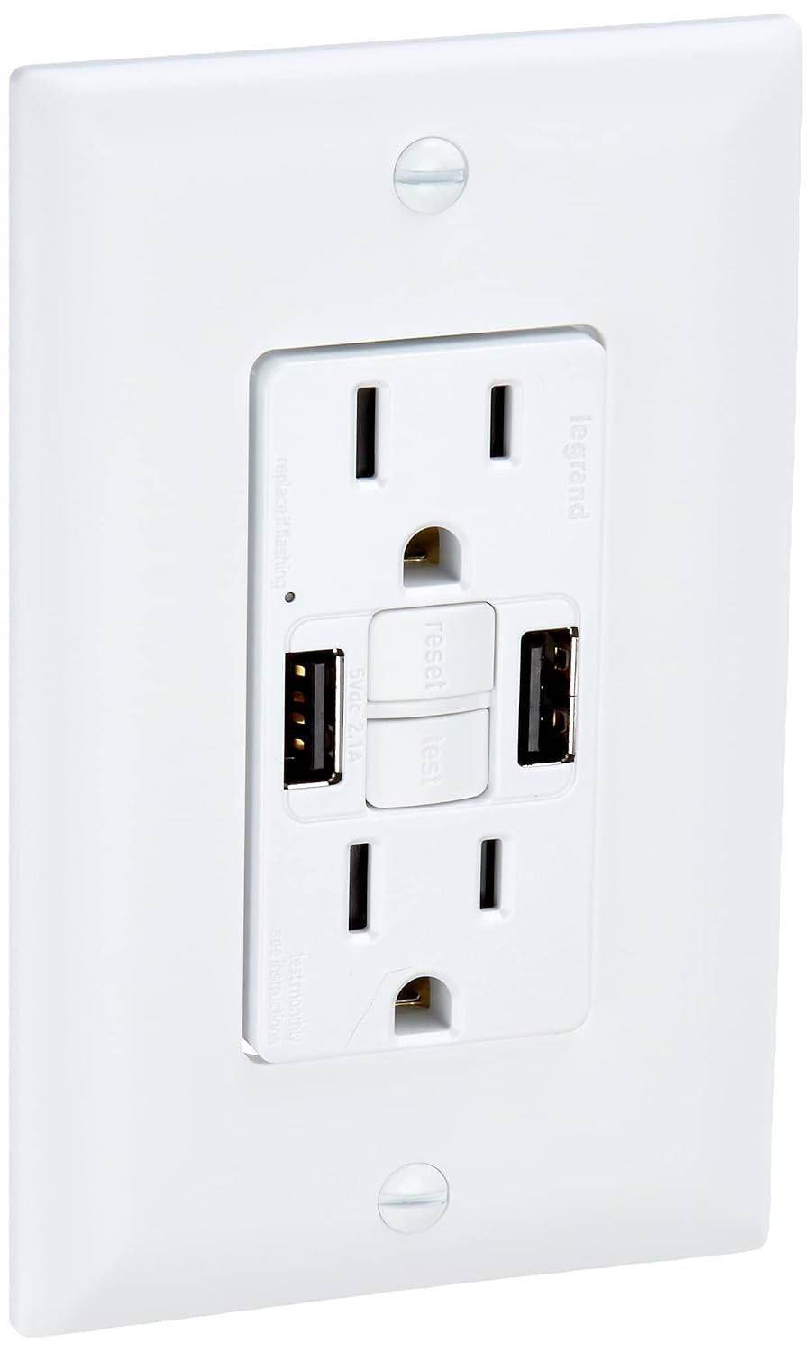 Legrand Radiant 1597TRUSBAAW 15 Amp GFCI Outlet with USB & Legrand Radiant 1597BKCCD12 15 Amp GFCI Duplex Outlet (1 Count Each)