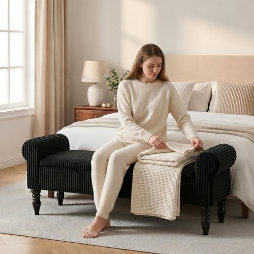 60" storage bench for bedroom,end of bed bench, front angle view