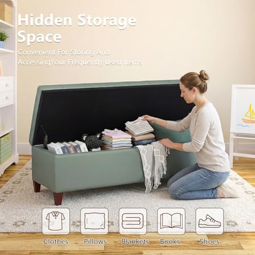 joveco 51 inch storage bench,leather tufted storage ottoman, close-up detail