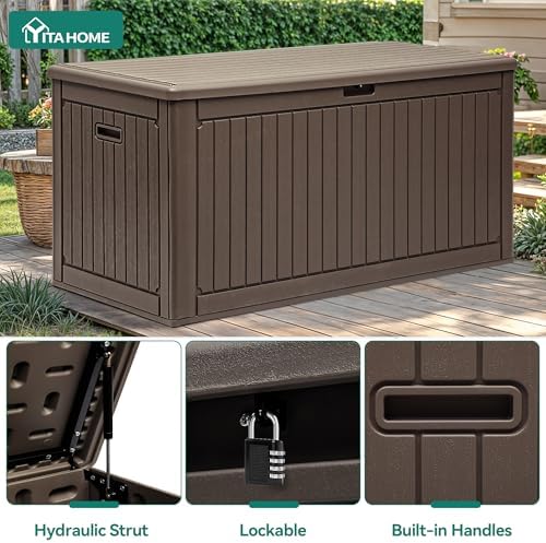 yitahome 320 gallon double-wall deck box with divider, side view