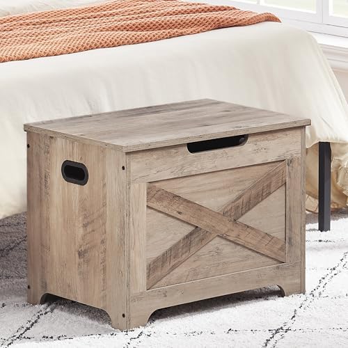 garveehome 23.6 in storage chest, wooden storage bench, side view