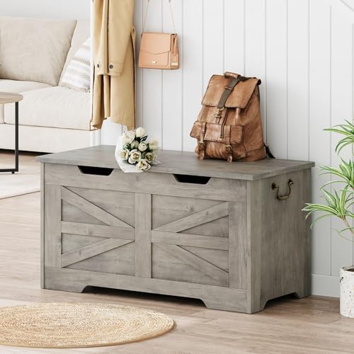 idealhosue 39.4" storage chest, wooden storage bench with, side view