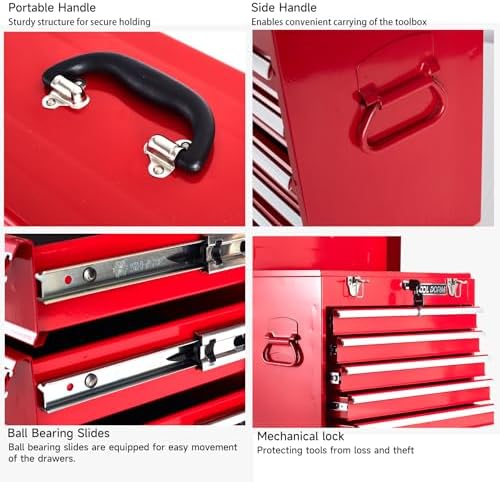 metal tool box with 5 drawers portable steel, close-up detail