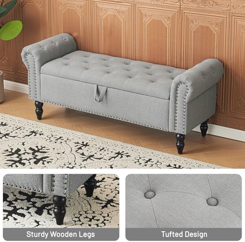 furniliving 51” bedroom bench, end of bed bench, side view