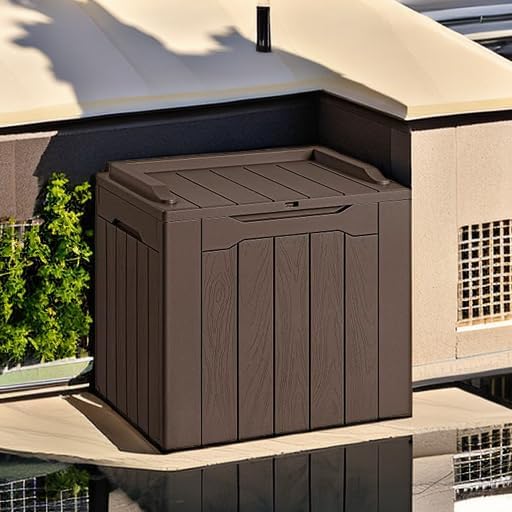 devoko 30 gallon resin deck box outdoor indoor showing dimensions