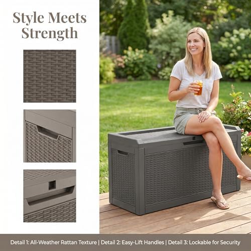60 gallon deck box, waterproof resin outdoor storage, package contents