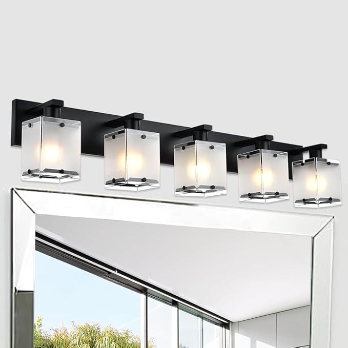 WINSHEN 5-Lights Bathroom Light Fixtures, Matte Black Modern Vanity Lights - Image 2