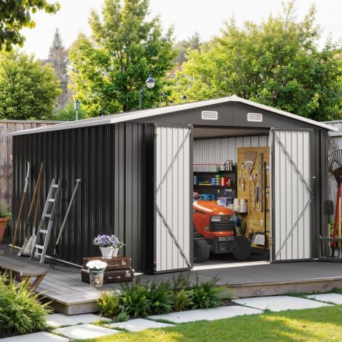 10x12ft outdoor storage shed black shown in use