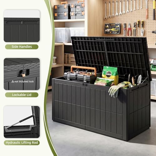 120 gallon deck box outdoor storage box storage, close-up detail