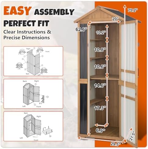 4-tier metal & wood outdoor storage cabinet with, side view
