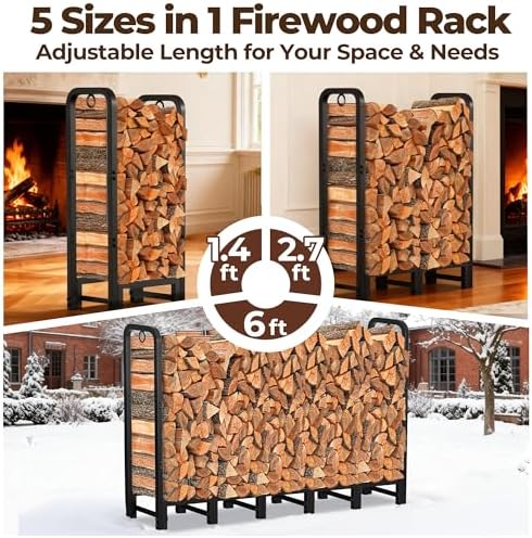 amagabeli 6ft firewood rack outdoor heavy duty adjustable showing dimensions