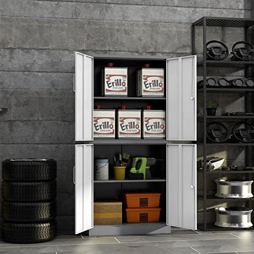 peukc metal storage cabinet with adjustable shelves & on a desk or shelf