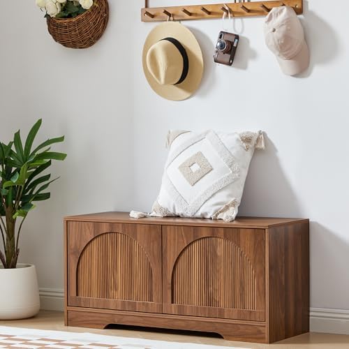 berrymerry 39.4" fluted 2 tier shoe storage bench, view 9
