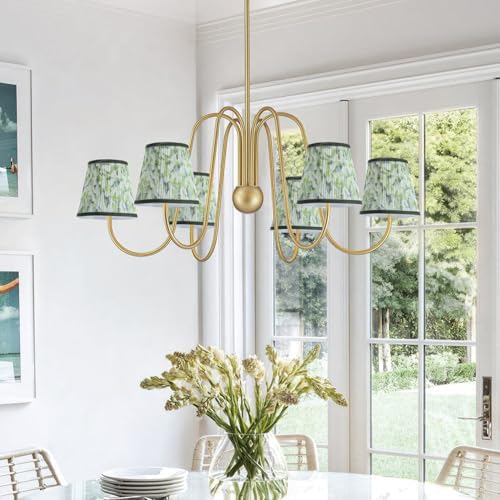Fuloon Chandelier Lamp Shades, Clip on Small Sconce Lamp Shades, Suit for Candelabra Bulbs in Modern/European/French Country/Farmhouse Decoration, 3.5x4.3x4.9 in(6 Pack, Chiffon Green Painted)