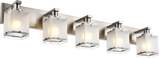 WINSHEN 5-Lights Bathroom Vanity Light Fixtures, Modern Brushed Nickel Wall by WINSHENLighting