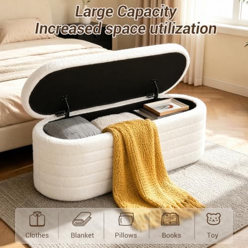 ottoman with storage 45.5" sherpa storage ottoman white, side view