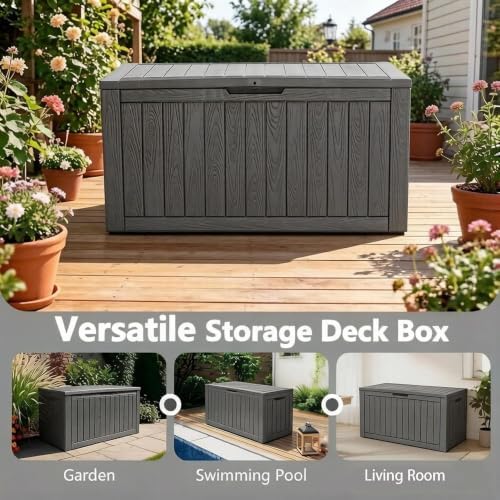 kamaboko outdoor storage box, 140 gallon deck box showing dimensions