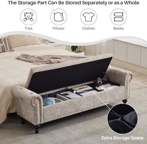 softhion 67" storage bench for bedroom, chenille upholstered, package contents
