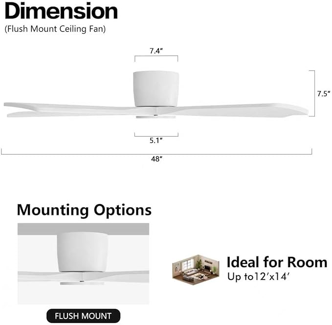 WINGBO 48" Flush Mount DC Ceiling Fans Without Lights, 5 Carved Solid Wood - Image 4