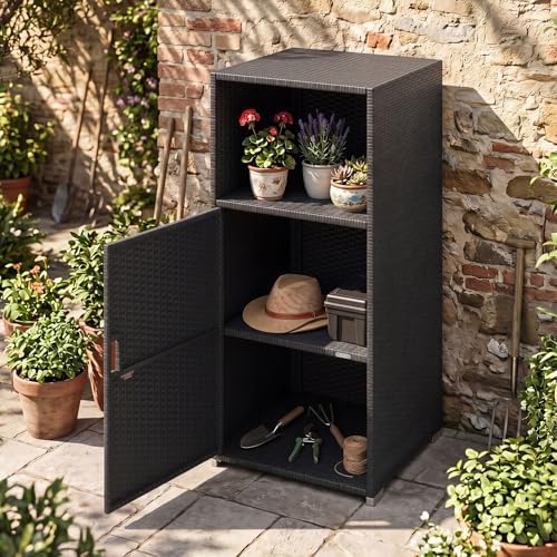 tangkula rattan outdoor storage cabinet with 3 storage, view 9