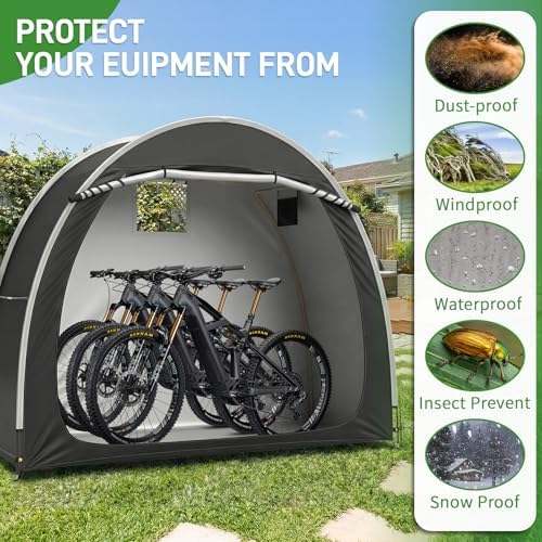 outvita portable bike tent cover for 4-5 bikes showing dimensions