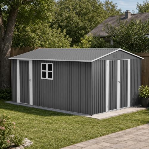 yopto 10x14 ft outdoor storage shed w/floor,metal shed shown in use