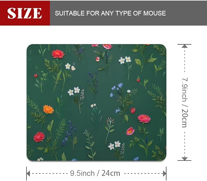 Flower Branch Pattern Cute Square Mouse pad, Waterproof, Anti Slip Rubber Base - Image 2