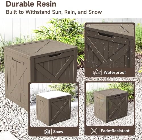 32 gallon waterproof resin storage deck box, light showing dimensions