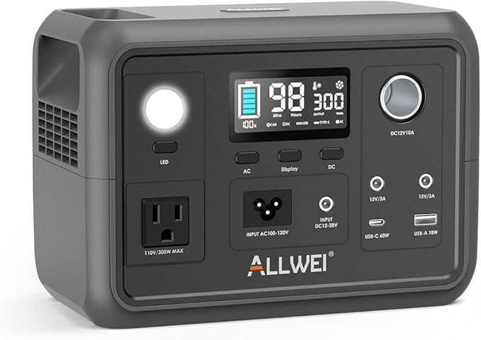 ALLWEI Portable Power Station 300W Upgraded, 256Wh LiFePO4 Battery Bank by ALLWEI